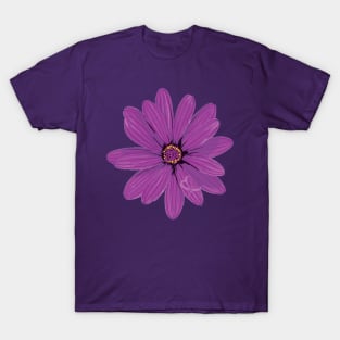 Dark Purple Daisy with hidden Heart Awareness Ribbon T-Shirt